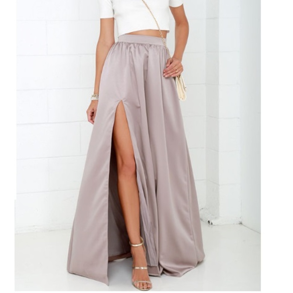 'TWAS A DREAM TAUPE MAXI SKIRT LULUS